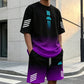 👕🌊 Tvådelat Set med Sommar-T-shirt & Shorts för Män – Gradientmönster & Andande Tyg – Perfekt för Streetwear, Sport & Vardag ☀️