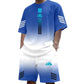 👕🌊 Tvådelat Set med Sommar-T-shirt & Shorts för Män – Gradientmönster & Andande Tyg – Perfekt för Streetwear, Sport & Vardag ☀️