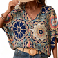 🔥Sista dagen – specialerbjudande: 50 % rabatt!!💝Damblus med V-ringning och bohemiskt mönster – sommarblus i lös passform