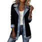 Damens elegant ribbstickad kappa med jeansdetaljer