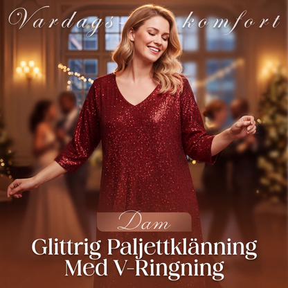 Klänning med V-ringning och paljetter för kvinnor