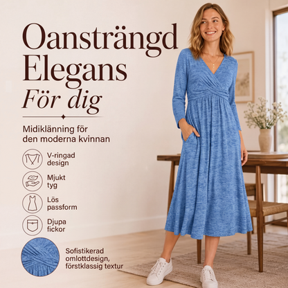 Kvinnors omlottklänning med V-ringning och fickor