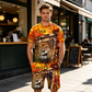 🐆Set med T-shirt och shorts för män i ledig stil med djurmotiv