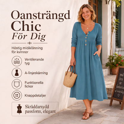 🎀👗Kvinnors V-ringad knäppt veckad klänning