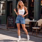Kvinnors lediga jeansshorts med stretch