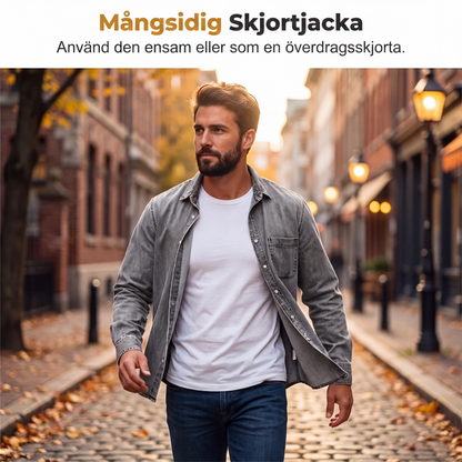 👔Klassisk tvättad denimskjorta för män