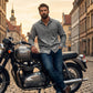 👔Klassisk tvättad denimskjorta för män