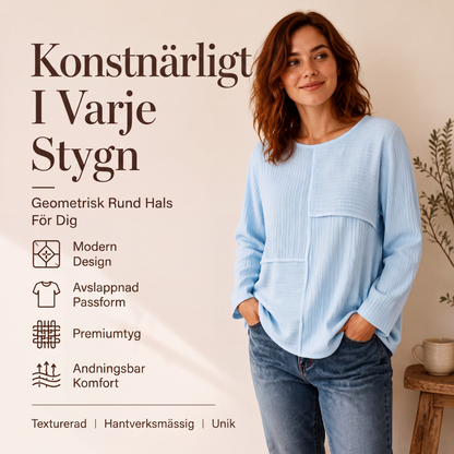 Damtopp med rundhals och texturerad patchwork