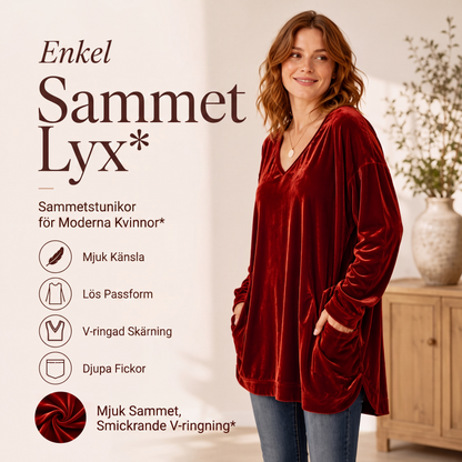 Damtopp i sammet med V-ringning och långa ärmar