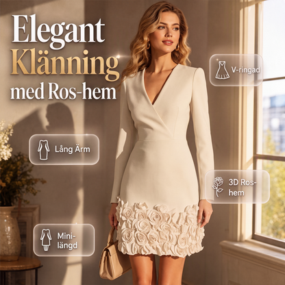 Damens eleganta långärmad klänning med V-ringning