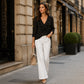 Elegant V-ringad blus med volanger för kvinnor