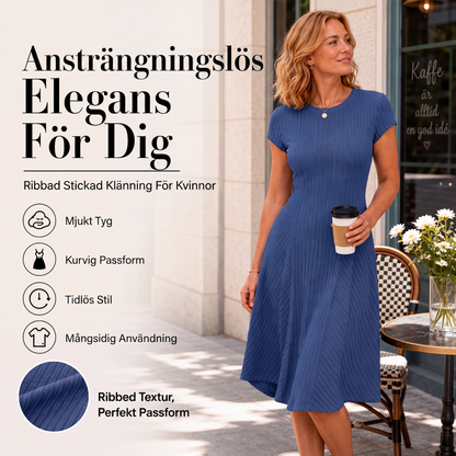 Elegant borstad räfflad stickad klänning för kvinnor