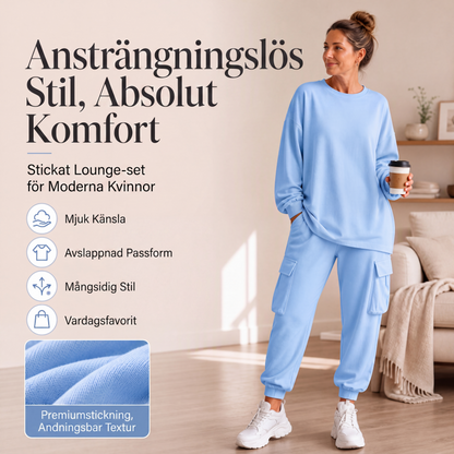 Set med ledig topp med rundhals och cargobyxor för kvinnor