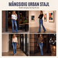 Damernas högmidjade slitna bootcut-jeans