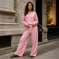 Set med våffelstickad loungewear för kvinnor