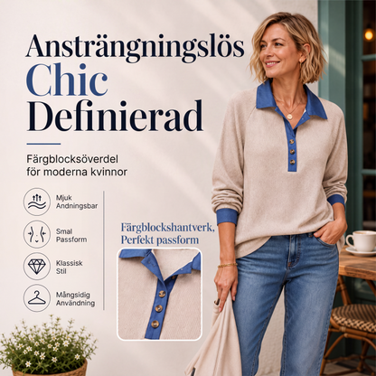 🍂Höstnyheter| Damstickad topp med kontrasterande denimmudd