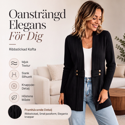 💰 Halva priset! 👚 Ribbad kofta för kvinnor – mjuk stretchig kvalitet, skön passform, värmer skönt, passar till jeans eller kjol, enkel att styla för vardag och fest. ✨