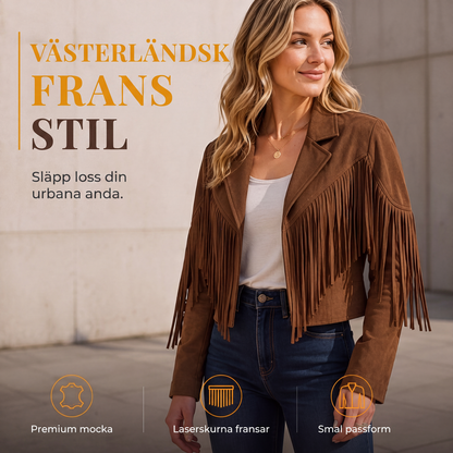 Kvinnlig ledig kavaj med långa ärmar och fransar