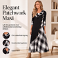 Lång kvinnlig kjol i plädmönster med patchwork och halskappa