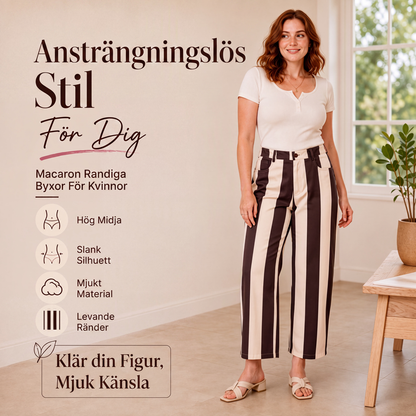 Damens lediga byxor med breda ben och ränder