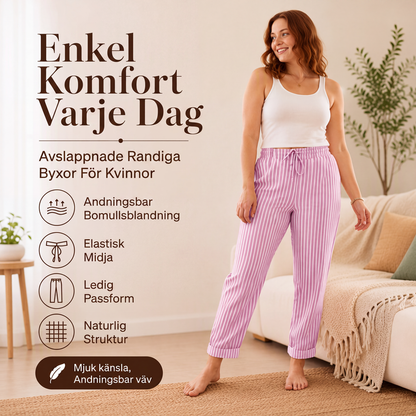 Damställbyxor i bomull och lin, lös passform