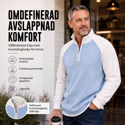 T-shirt med våffelstickning och kvartszip för män