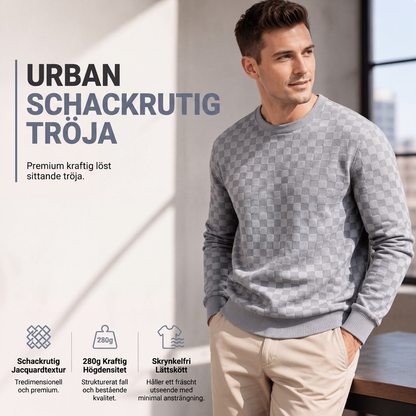 Tröja med rundhals för män, schackrutigt tryck