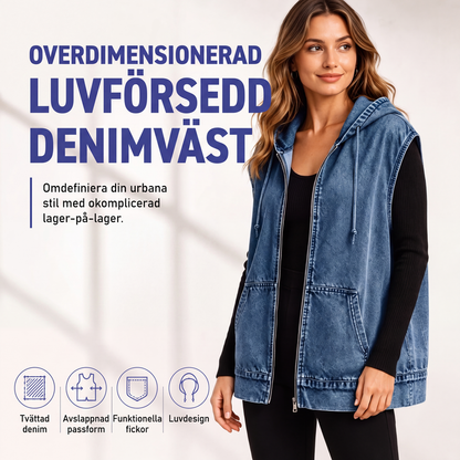 Kvinnors ledig jeansvästjacka med huva