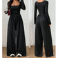 Damledig fyrkantig halsringning vida ben jumpsuit