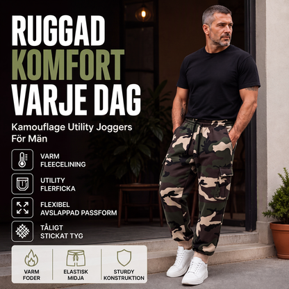 Kamouflagebyxor för män med dragsko, atletiska cargobyxor