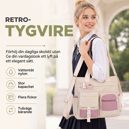 Kraftig canvas-handväska med flera fack och stor kapacitet