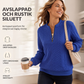 Kvinnors sweatshirt i kabelstickad design med halv dragkedja