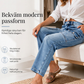 Högmidjade stretchiga raka jeans för kvinnor