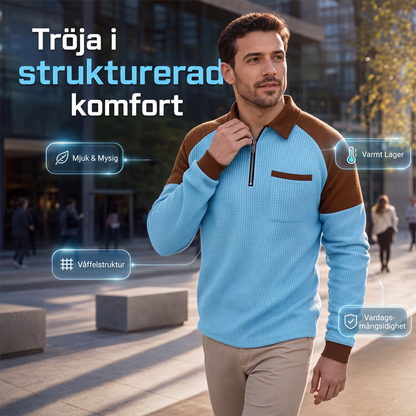 Herr ledig sweatshirt med våffelstickning och kvartszip