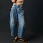 Damers vintage jeans med medelhög midja och böjda vida ben