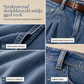 Damjeans med bekväm stretch, vida ben, veckad midja och volangkant