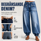 Damjeans med hög midja, ballongmodell och dragsko i ärmsluten