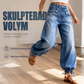 Damjeans med hög midja, ballongmodell och dragsko i ärmsluten