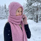 Integrerad plyschstickad halsduk med huva för kvinnor