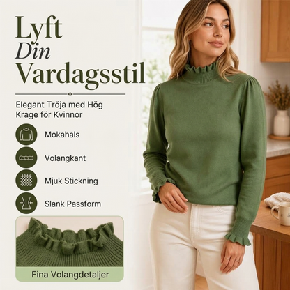 Damernas eleganta och mysiga stickade topp med volangkant