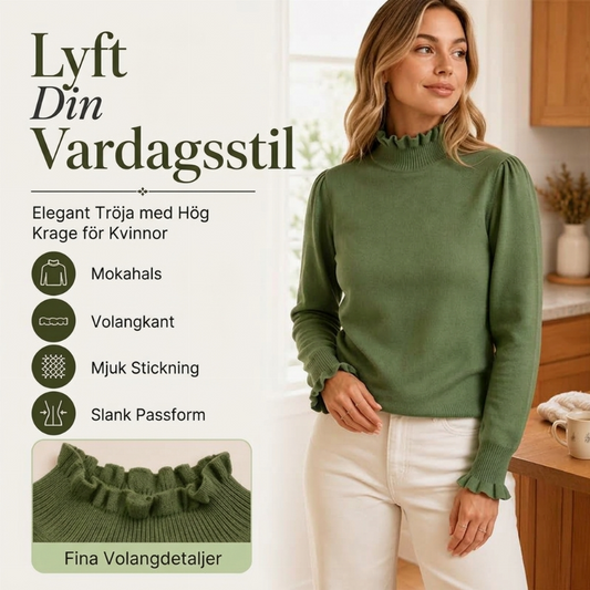 Damernas eleganta och mysiga stickade topp med volangkant