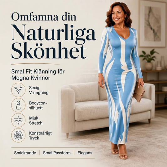 Långärmad kroppsnära maxiklänning med tryck för kvinnor