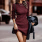 🔥 Dagens specialerbjudande – Ribbad bodycon-klänning med rund halsringning för damer ✨ rund halsringning, ribbat tyg, bodycon-passform