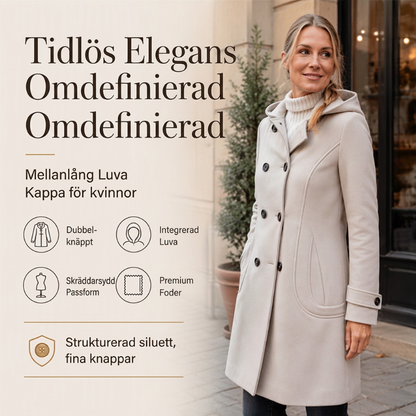 🌸Dammönstrad dubbelknävd peacoat med huva för kvinnor