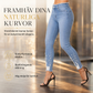 Ljusblå smala skinnyjeans för kvinnor med pärlbesättning, oförarbetad och nöjad midje samt slitage och riffiga fotutsvängar