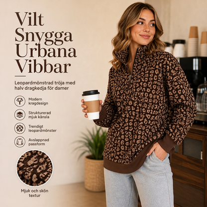 🧶 Damtröja med leopardmönster och kvartszip – mjuk, varm, stilren, perfekt för höst och vinter, nu till halva priset! ✨