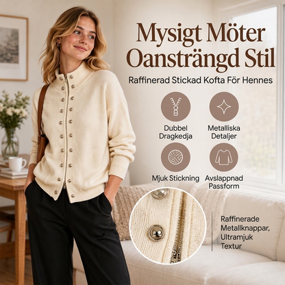 ✨ Tidlös elegans 🤎 Stickad damkofta med ståkrage och dubbel knäppning – chic, mångsidig och bekväm 👗