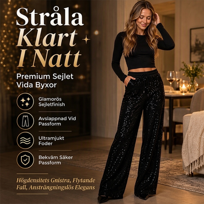 ⏰ Populärt och snart slutsålt!⏰ Glittrande paljettbyxor med vid ben för damer