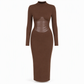 Kvinnor Rund Hals Upptill Långärmad Patchwork Slim Fit Bodycon Klänning