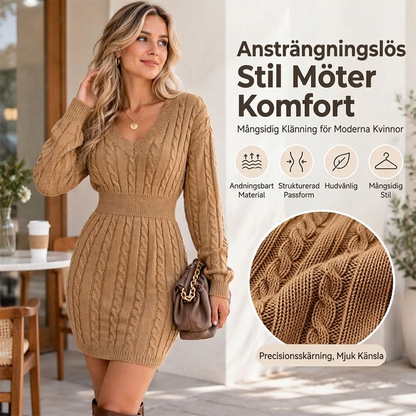 💖Rea! Kanonpriser💖 Elegant åtsittande klänning i flätad stickning för kvinnor